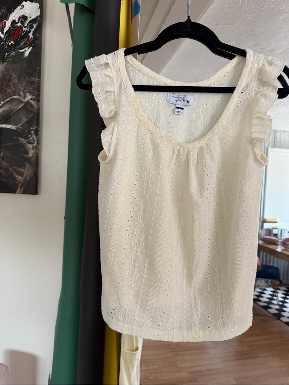 Joules Cream Eyelet Ruffle Strap Camisole